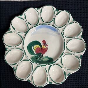 Vintage Rooster Egg Plate, Hand Painted, Italy